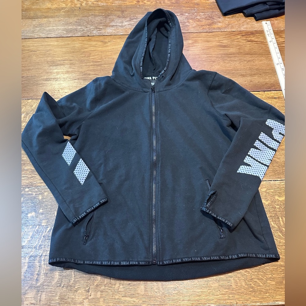 PINK Victoria’s Secret full zip hoodie black sz large‎